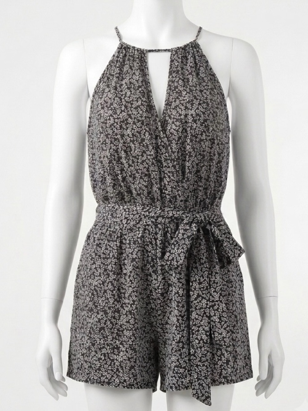 NWT Abercrombie & Fitch Black White Floral Halter Romper Medium